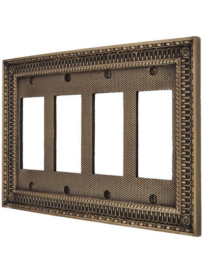 Pisano Quad Gang GFI Cover Plate in Antique Brass.